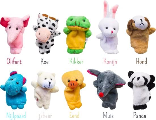 Baby vingerpoppen, set van 10 stuks, kleine dieren vingerpoppen en 6