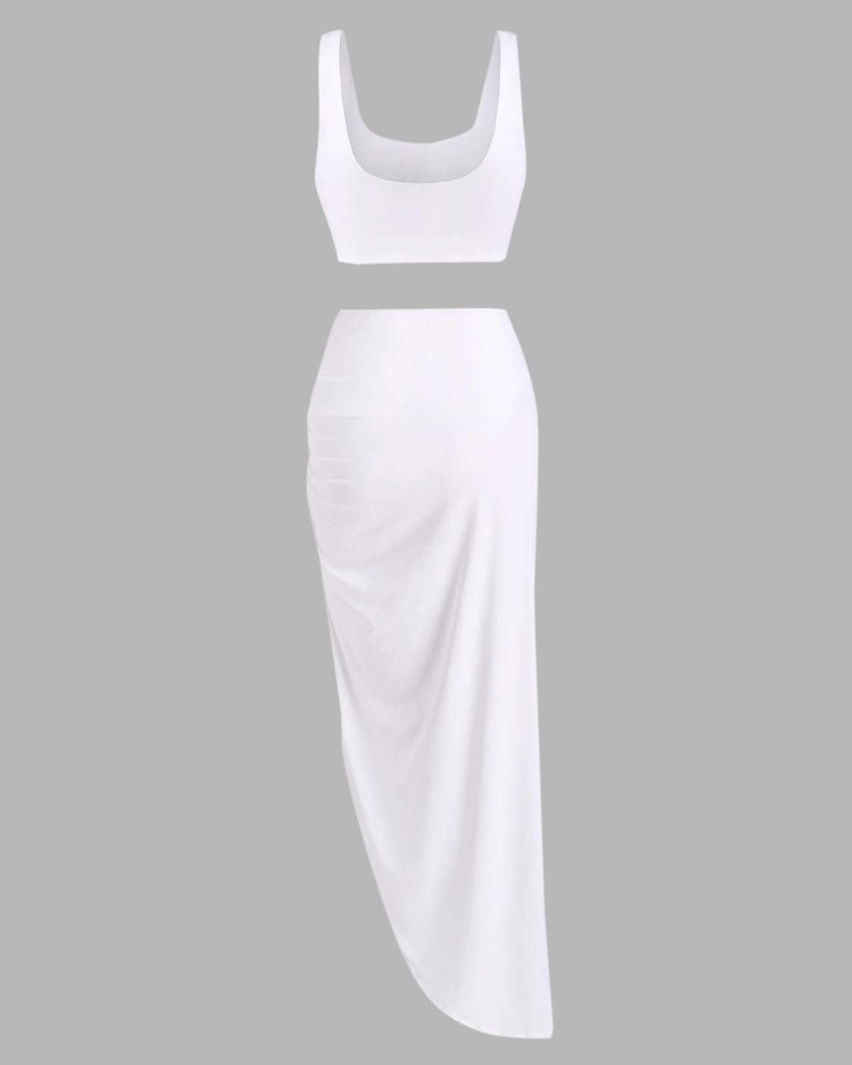 ZAFUL Women's Casual Sleeveless Summer Solid Marled Crop Top and Draped Ruched Maxi Skirt Set Two Piece Dress - Image 6