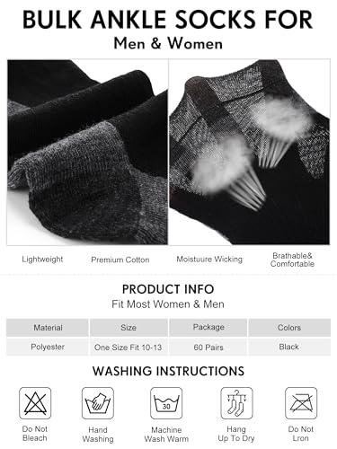 Image of Foaincore 60 Pairs Ankle Socks Bulk for Men Women, Low Cut Breathable Cushioned Athletic Running No Show Socks Multipack