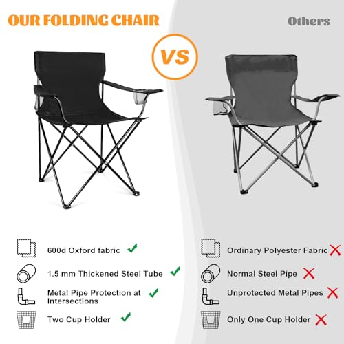Image of HaSteeL Camping Chairs 4 Pack, Oversized Folding Lawn Chairs for Adults | Solid Construction, Portable & Light Weight, No Assembly Required