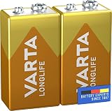VARTA Batterien 9V Blockbatterie, 2 Stück, Longlife, Alkaline, Vorratspack...