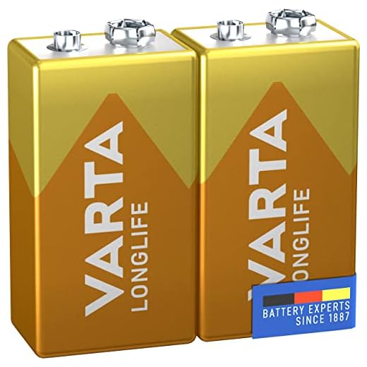 Varta Pila de 9 V Longlife 6LR61 (paquete de 2 unidades), pilas alcalinas E-Block, adecuados para los detectores de incendios, detectores de humo, afinadores