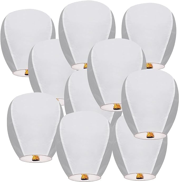 White Chinese Sky Lanterns, 10 Pack, Large Paper Lanterns for Weddings, Birthday(White)