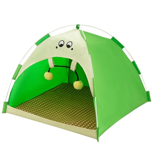 DICOCO 犬用テント ポータブル ペット テント 夏用 ペット ハウス ペットベッド 犬小屋 猫小屋 通気性いい 暑さ対策 かわいい マットレス付き 折りたたむ可 洗える(グリーン、65cm)