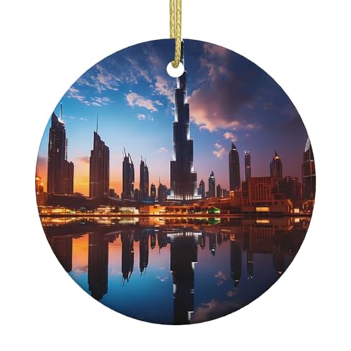 Poezjzw Dubai Sidewinder Tower - Colgante redondo de cerámica de Navidad adecuado para el hogar, centros comerciales y celebraciones navideñas