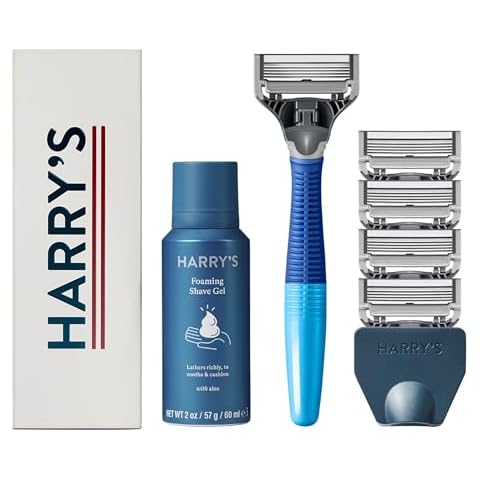 Harry's Razors for Men - Men's Razor Set with 5 Razor Blade Refills, Travel Blade Cover, 2 oz Shave Gel (Ocean Blue) Cover