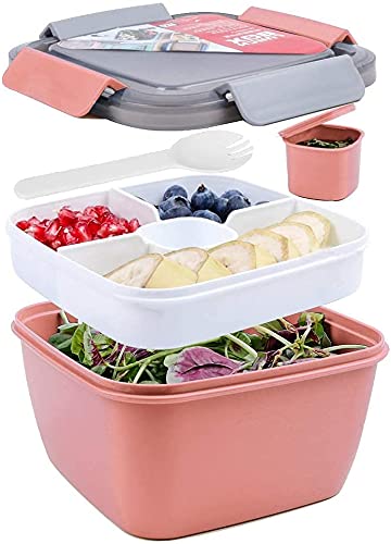 Cocior Lunch Box, Microwave Heated, Picnic Box, Food Storage Containers with Lids,Bento Box for Adults, Bento Style Food Storage with Removeable Compartments,Double Layer 1.5L (Pink)