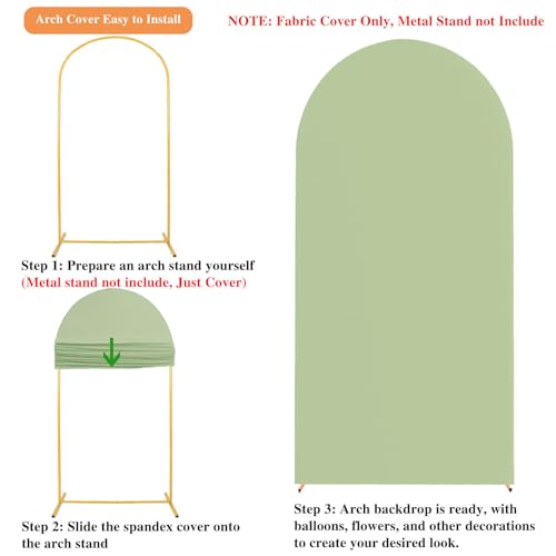 7.2ft 6ft Arch Backdrop Cover Set of 2 Spandex Fitted Wedding Sage Green Arch Covers Stretchy Backdrop for Baby Shower Birthday Party Decor Sage Green 7.2ft & 6ft by Unigrainflor - Image 4