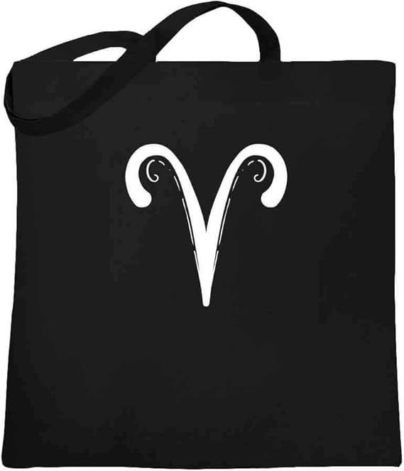 Pop Threads Aries Zodiac Astrology Symbol Horoscope Black 15x15 inches Large Canvas Tote Bag