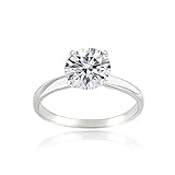 Platinum Flashed Silver 100 Facets Cubic Zirconia Solitaire Ring