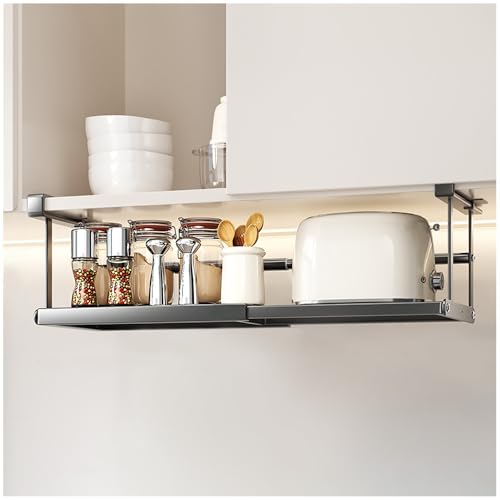 Axroad Mall Expandable Under Shelf Storage, Adjustable Under Cabinet Hanging Shelf, Metal Under-shelf Storage Shallow Rack Basket for Kitchen Cabinet, Pantry, Closet, Bedroom, Bathroom (Black)