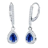 INFINIONLY Pendientes de Plata 925 para Mujer, Aretes Largos con Piedras Preciosas de gota, Aros de Cierre francés con Colgantes de Circonita Azul marino, Joyería Moda de Aniversario Boda