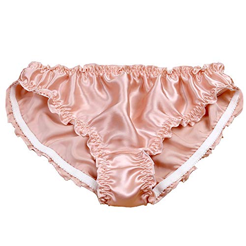Farlenoyar Women Sexy Flouncing Silk Bikini Briefs Underwaer Soft Briefs (L(Tag 2XL), Hot Pink)