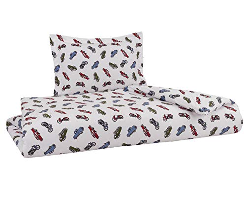 DELANNA Flannel Duvet Cover Set 100% Cotton 1 Duvet Cover 68 x 90 and 1 Pillow Sham 20 x 26 (Twin Cars)