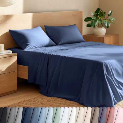 Bare Home 100% Organic Cotton Percale Sheet Set (Twin XL, Dark Blue)