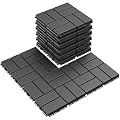 Goovilla Plastic Interlocking Deck Tiles, 9 Pack Outdoor Patio Flooring, 12"x12" Interlocking Decking Tile Outdoor All Weather Use, Waterproof Patio Pavers for Pool Balcony Backyard Porch, Dark Grey