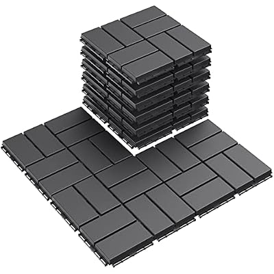Goovilla Plastic Interlocking Deck Tiles, 9 Pack Outdoor Patio Flooring, 12"x12" Interlocking Decking Tile Outdoor All Weather Use, Waterproof Patio Pavers for Pool Balcony Backyard Porch, Dark Grey
