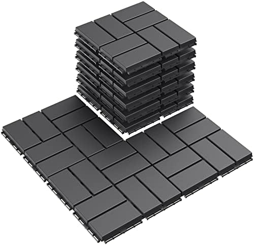 Goovilla Plastic Interlocking Deck Tiles, 9 Pack 12"x12", Dark Grey