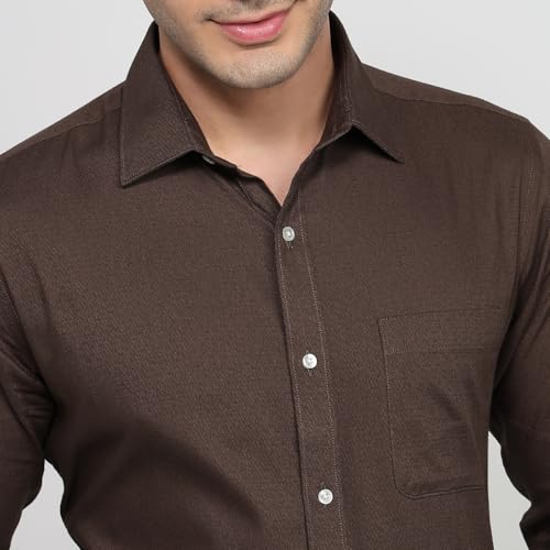 Image of Raymond Men Slim Fit Solid Pattern Pure Cotton Semi Cutaway Collar Full Sleeve Formal Shirt