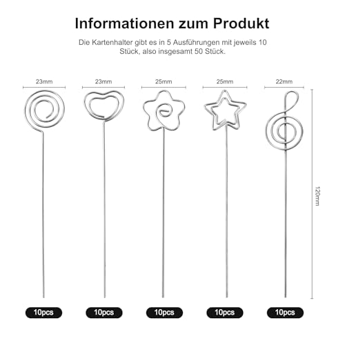 Cyleibe Metalldraht Memo Foto Clip, 50 Stück Zettelclips, Fotohalter DIY Handwerk Draht Klammern, Stehen Memo Foto Clip für Hochzeit Geburtstag Party Tischdeko