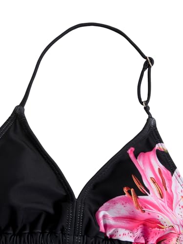 Image of RoseSeek Girl's 3 Piece Cute Bowknot Bathing Suit Halter Triangle High Waisted Swimsuit with Beach Cover Up Skirt