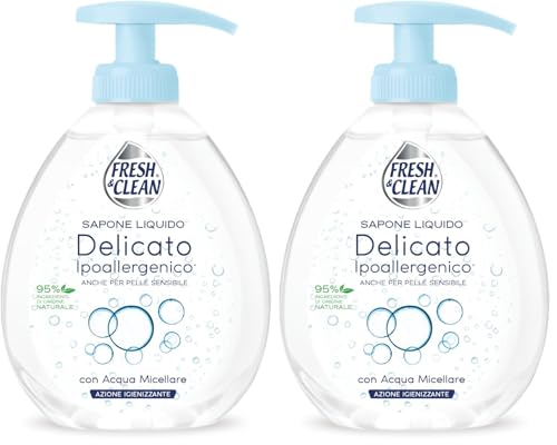 Fresh & Clean - Sapone Liquido Mani Delicato, con Acqua Micellare, Ipoallergenico anche per Pelli Sensibili, 300 ml (Confezione da 2)