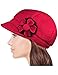 Dahlia Women's Newsboy Cap - Wool, Lined Winter Hat, w/Chic Flower, Red
