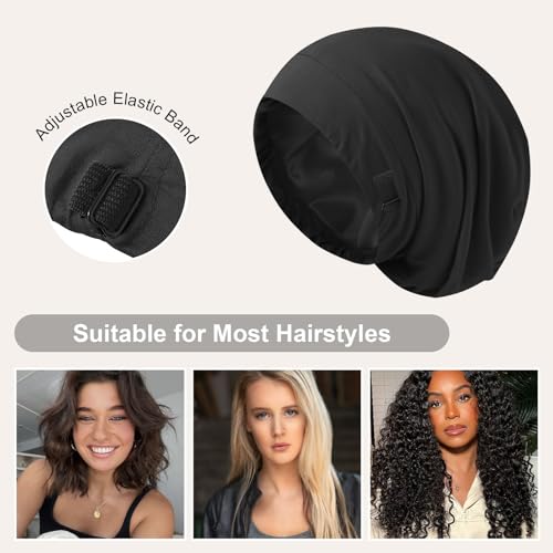 Image of ZHENSILK Silk Bonnet for Sleeping Women, Adjustable Silky Satin Lined Sleep Cap, Silk Hair Wrap Slouch Beanie Hat