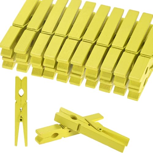 M METERXITY 50-Pack Colored Clothespins Wooden, 2.8 Inch/72mm Colorful Clothes Pins for Hanging Clothing/Crafts/Pictures, Wooden Clothespins [Yellow]