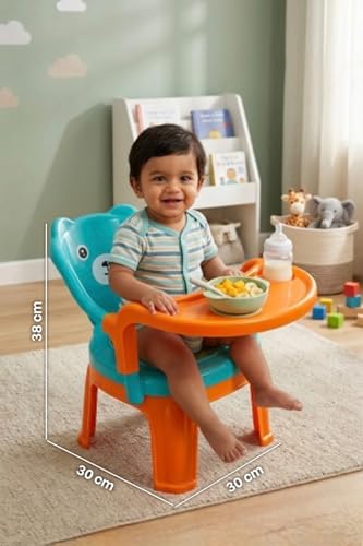 Image of MY LITTLE TOWN Kids Feeding Chair| Musical Chu Chu Chair| Baby Chair| 4-36 Months| Baby Chair| Portable| Booster seat (Sea Green with Orange)
