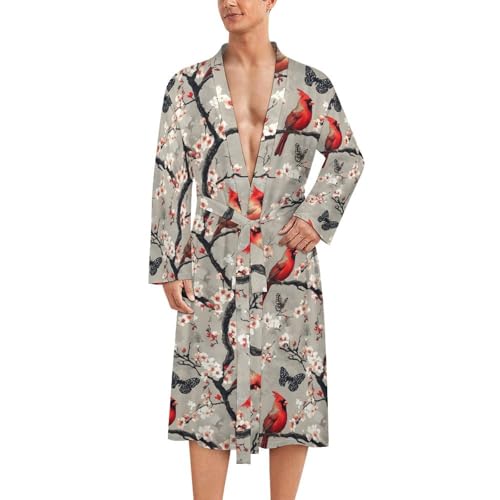 Peignoir de bain homme - kimono léger rouge cardinal imprimé papillon vêtements de nuit