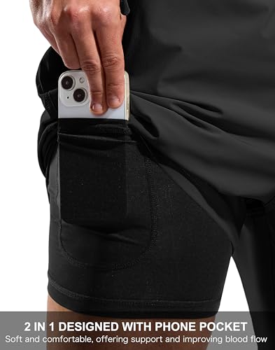 Image of G Gradual Mens Swim Trunks with Compression Liner 7 inch /9'' Quick Dry Board Shorts Swimsuit Bathing Suit for Men Zipper Pockets