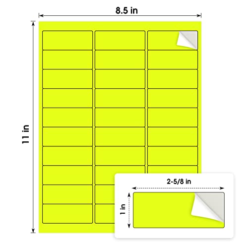 Maxgear 8-1/2" X 11" Neon Yellow Labels - Fluorescent Labels, Template 5160, For Inkjet Or Laser Printer, For Efficient Sorting And Organization, Strong Adhesive, 1" X 2-5/8", 30 Sheets, 900 Labels #TOP2