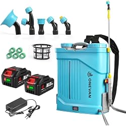 Battery Powered Backpack Sprayer 5.3 Gallon, 0-100 PSI Adjustable Pressure Sprayer with 2X3.0A Batteries, Electric Sprayer with Telescopic Wand and 5 Nozzles for Lawn, Garden, Yard