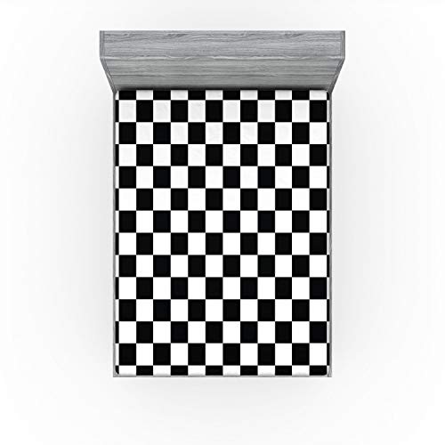 Ambesonne Checkers Game Fitted Sheet, Geometric Grid Style Monochrome Squares In Traditional Game Board Design, Bed Cover With All-Round Elastic Deep Pocket For Comfort, King Size, White Black #TOP1