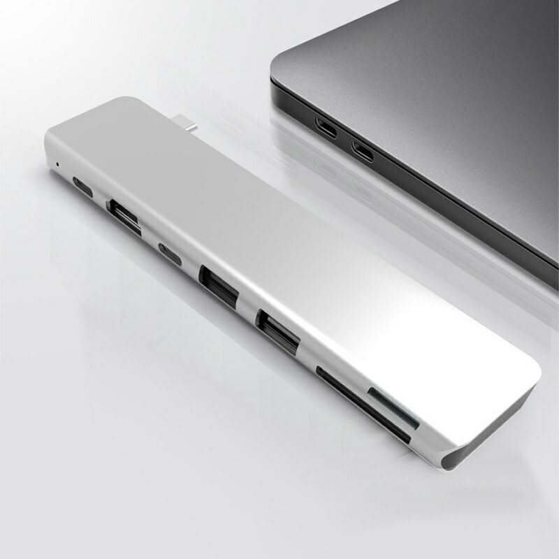 Image of USB HUB USB Type C 7-in-1 Adapter with 3 USB 3.0 Ports, SD&MicroSD Card Slots, HDMI Port and USB PD Pass-Through Charging Port USB C Adapter for MkBook Pro, Windows (USB C to 7 in 1 HUB Dock)
