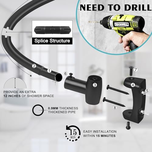 YNL Curved Shower Curtain Rod 35-82In(2.9-6.8Ft), Matte Black Rounded Rustproof Shower Rod for Bathroom Bathtub, Adjustable Arched Shower Rod, Never Rust|Extra Space|Non-Slip|Expandable|Need to Drill