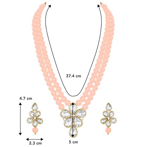Image of Peora Crystal Faux Pearl Kundan Necklace & Jewellery Set Gift for Women