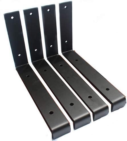 4 Pack - 9.25"L x 6"H x 1.5"W Lip Shelf Bracket Heavy Duty Rustic Industrial Farmhouse Iron Metal Wall Floating Shelf Bracket Metal Shelf Bracket, Industrial Shelf Bracket, Shelf Supports with Screws
