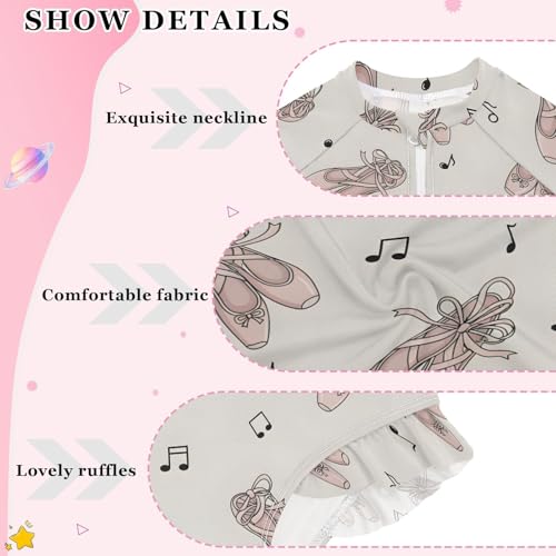 Ballet Shoes with Music Notes Girls Rash Guard Swimsuits Long Sleeve One Pieces Bathing Suit UPF 50+ Zipper Swimwear4