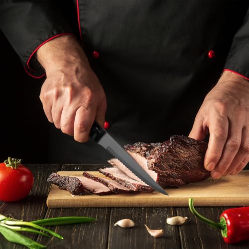 DSNN black steak knife set of 6, Stainless Steel Colored Steak Knifes, Serrated Steak Knives for Table, 4.5 Inches Sharp Blade Flatware Knives - Thumbnail 2