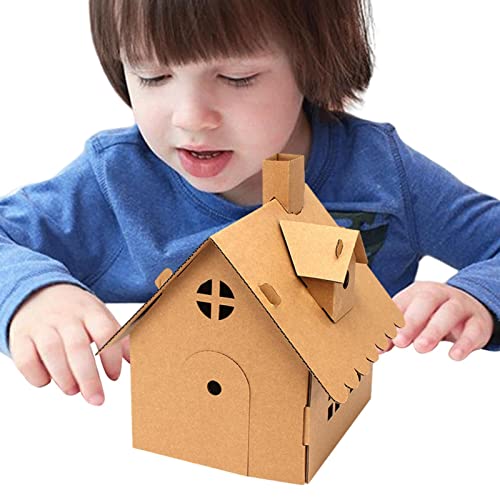 Holdes Casa de juegos de Navidad de cartón, fortaleza de cartón, juguete de papel para bricolaje, tablero KT transparente, promueve habilidades prácticas, concentración, paciencia e imaginación