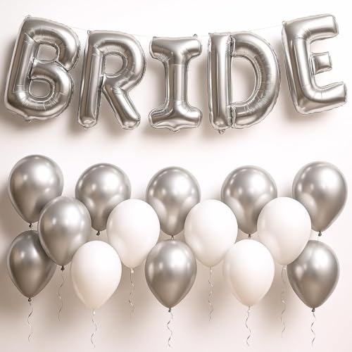 KatchOn Silver Bride Balloons Set, 16 Inch Bachelorette Party Balloons