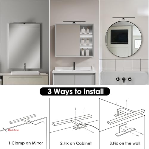 DEELUX Spiegelleuchte Bad Mit Touch-Schalter,Dimmbares LED Spiegellicht(80~800 lm) 10W 40cm,4000K Neutralweiß Badezimmer Lampe,Badleuchte,Wandleuchte 400mm Spiegellampen für das bad,Schwarz