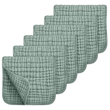 AMAZON - Looxii Muslin Burp Cloths 100% Cotton Muslin Cloths Large 20”x10” Extra Soft and Absorbent 6 Pack Baby Burping Cloth for Boys and Girls (Dark Green)