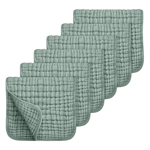 Looxii Muslin Burp Cloths 100% Cotton Large 20''x10'' Extra Soft and Absorbent 6 Pack Baby Burping Cloth for Boys Girls (Dark Green)