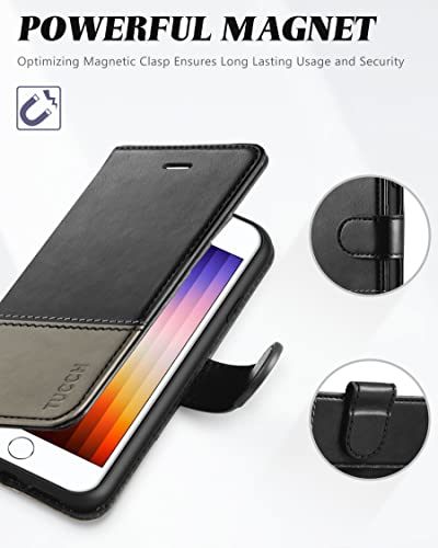 Tucch Case For Iphone Se 2022, Iphone 8/7/Se 2020 Wallet Case, Pu Leather Flip Folio With Card Slot, Stand Magnetic Tpu Shockproof Inner Case Compatible With Iphone 7/8/Se2/Se3, Black & Grey #TOP6