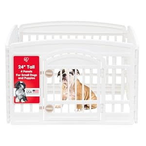 IRIS USA 24″ 4-Panel Dog Playpen with Door, 35 x 35 x 24, Puppy Playpen, Dog Play Pen Indoors, Pet Fence, Puppies/Small Dogs, White