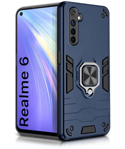 Image of WOW IMAGINE Shock Proof Back Case Mobile Cover for Realme 6 | Back Cover Case (Tough Armor | Hybrid PC + TPU | Ring Holder & in-Built Kickstand | Blue)