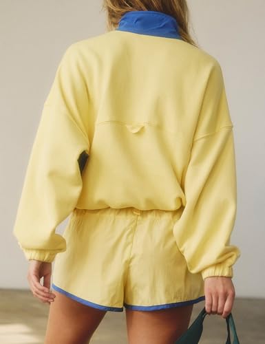 Womens 2 Piece Outfits Quarter Button Sweatsuit Oversized Y2k Color Block Sweatshirts Workout Lounge Shorts Sets 20253